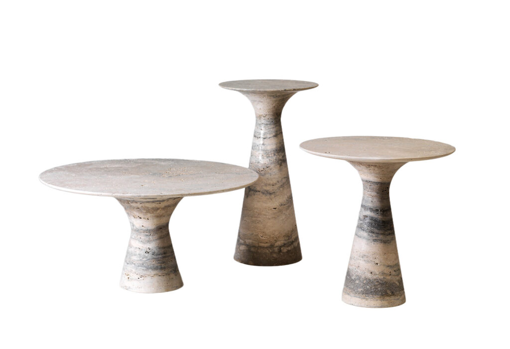 Refined Set of 3 Travertino Silver Contemporary Marble Side Tables by Angelo Alinea 1