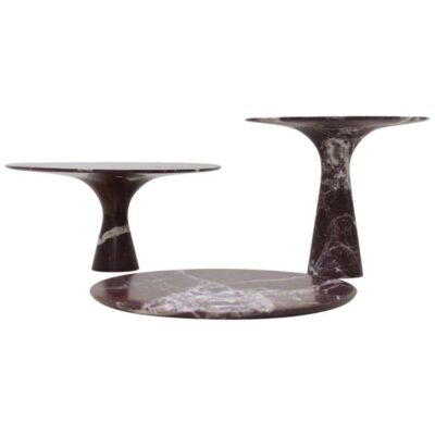 Set of 3 Rosso Lapento Refined Contemporary Marble Serving Plates