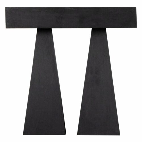 Trapezoidal Legs Sculpted Dark Plywood High Console Table by Lucas Tyra Morten 1