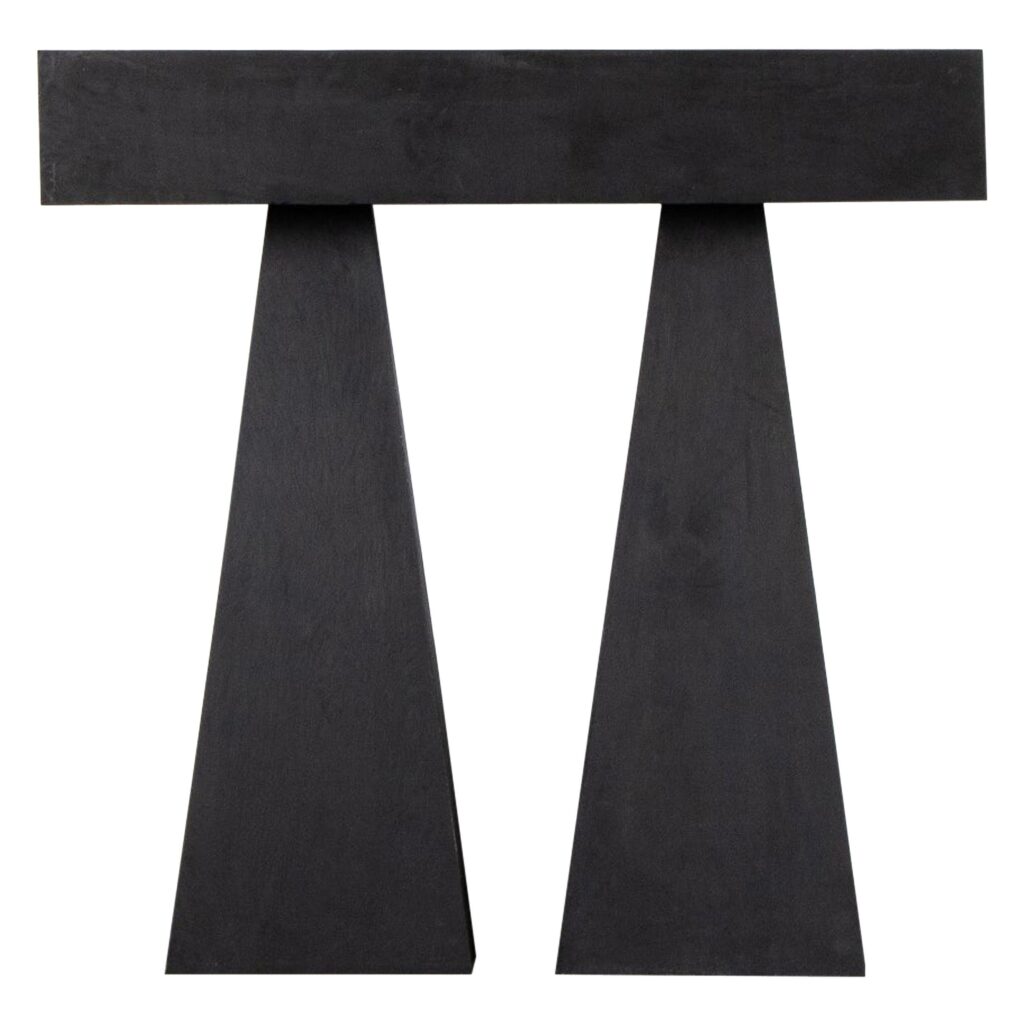Trapezoidal Legs Sculpted Dark Plywood High Console Table by Lucas Tyra Morten 1