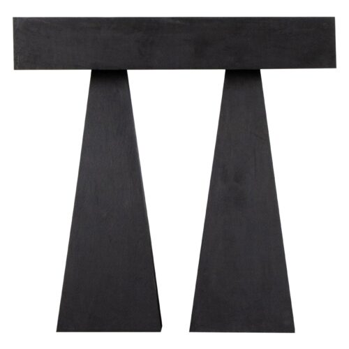 Trapezoidal Legs Sculpted Dark Plywood High Console Table by Lucas Tyra Morten 1