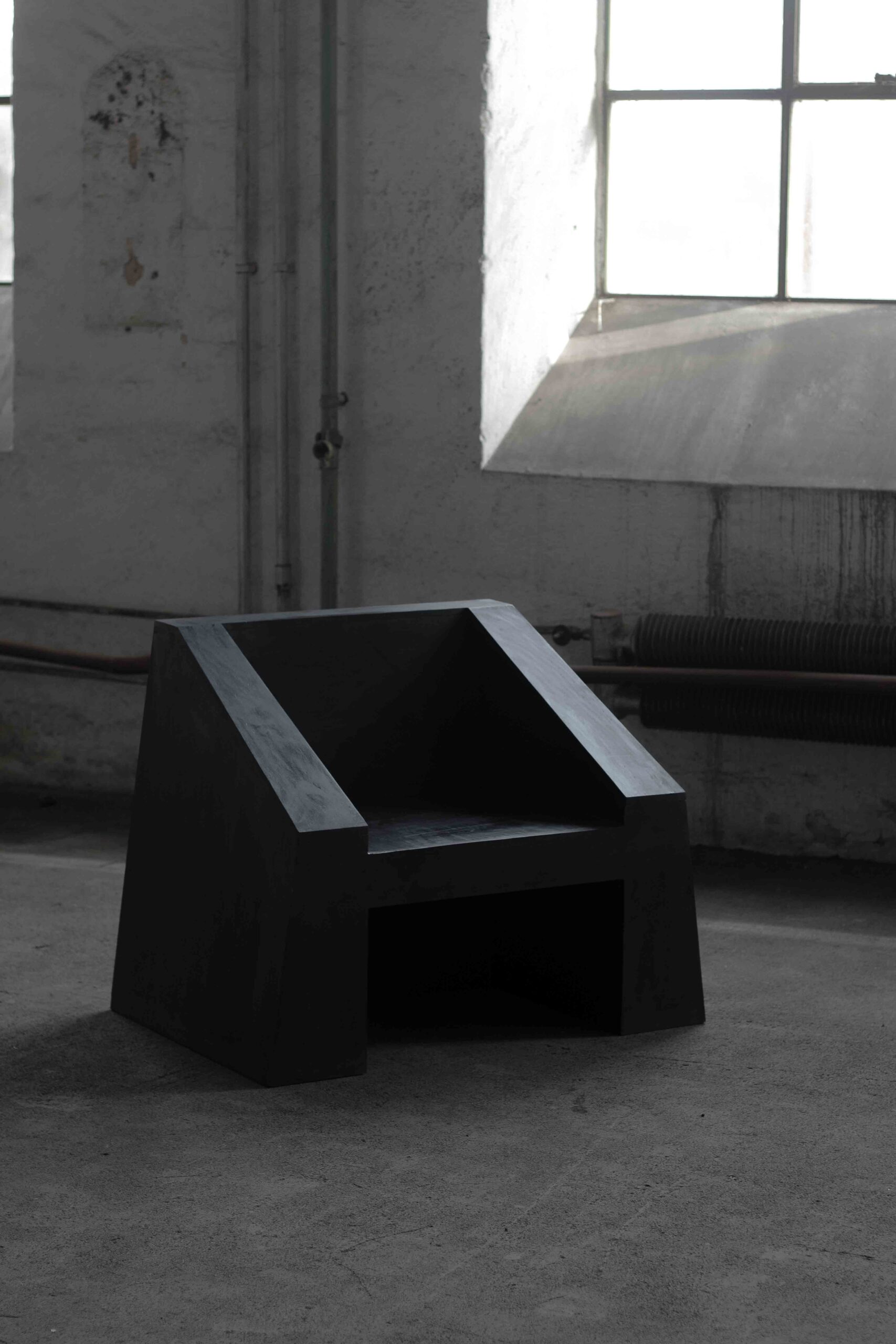 Black Plywood Sculpted Block Form Contemporary Chair by Lucas Tyra Morten 2