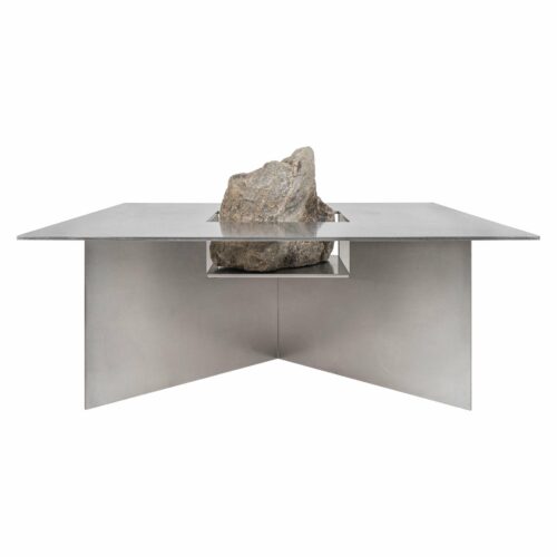 Contemporary Linear Stainless Steel Bench with Natural Stone by Lee Sisan 1
