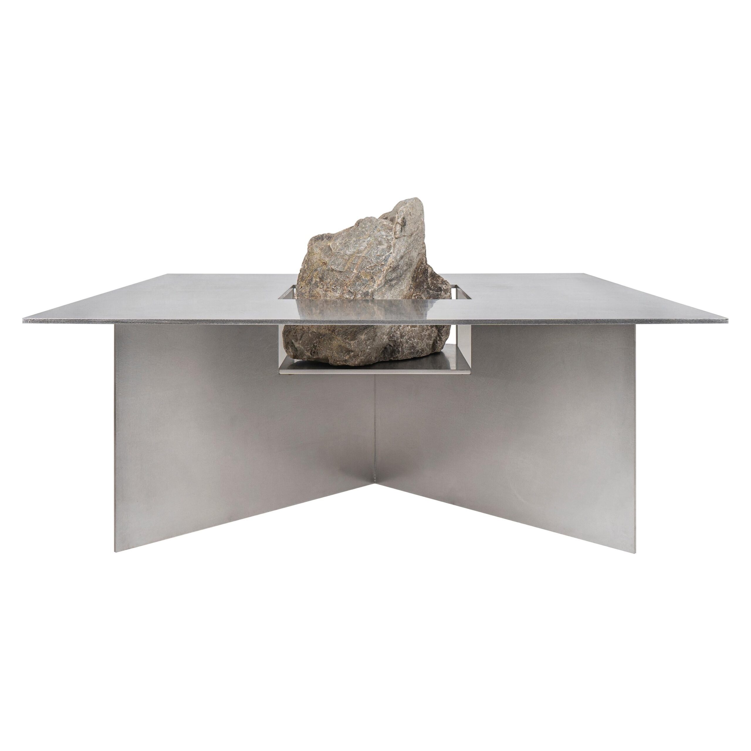 Contemporary Linear Stainless Steel Bench with Natural Stone by Lee Sisan 1