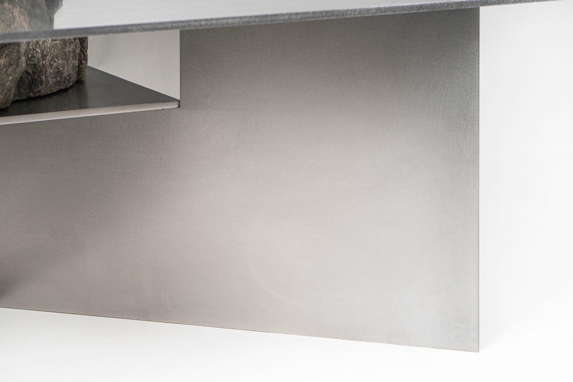 Contemporary Linear Stainless Steel Bench with Natural Stone by Lee Sisan 3