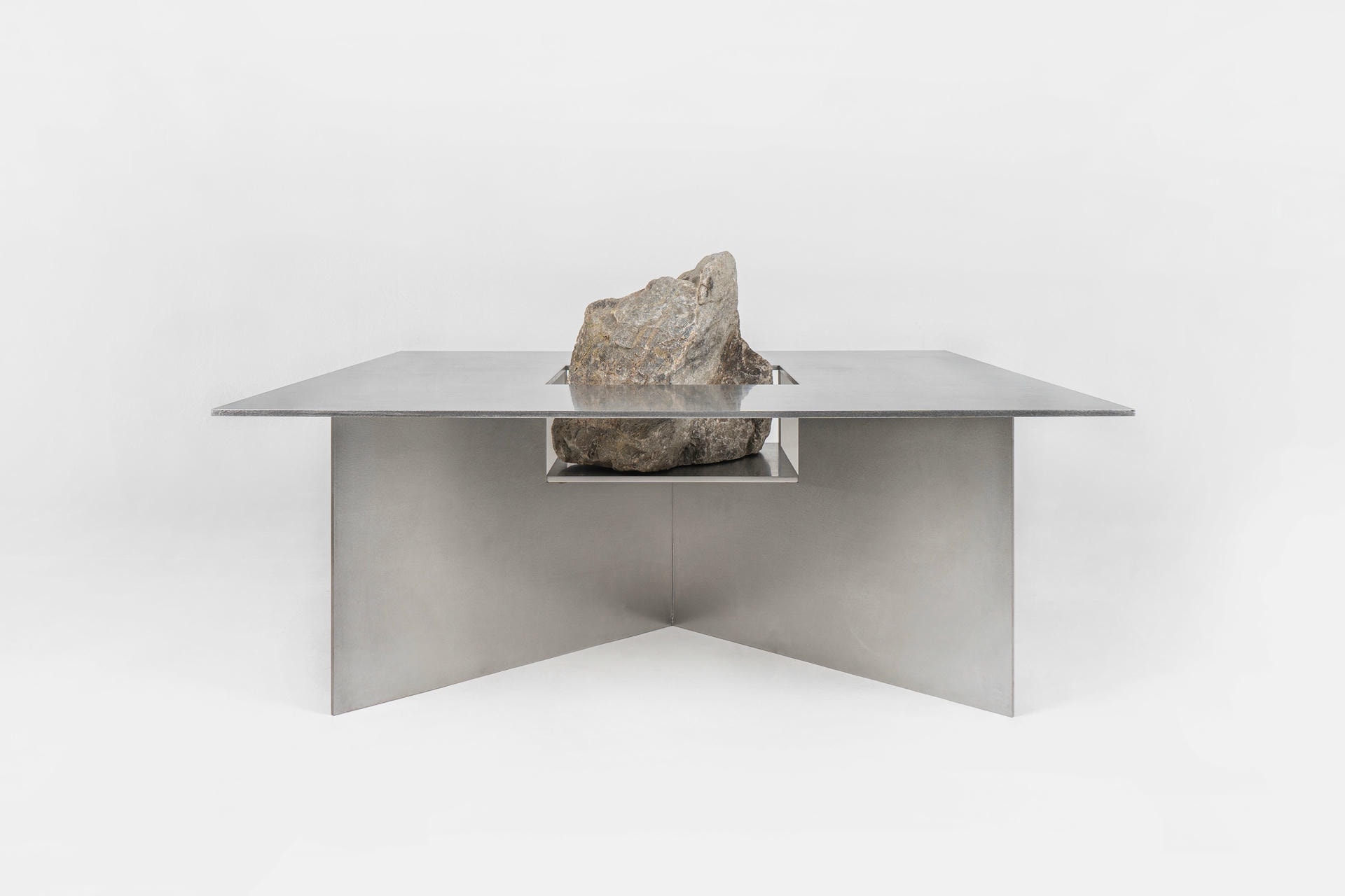 Contemporary Linear Stainless Steel Bench with Natural Stone by Lee Sisan 5