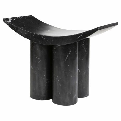 Curved Seat Three Cylindrical Legs Black Marble Stool by Pietro Franceschini