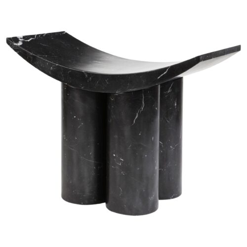 Curved Seat Three Cylindrical Legs Black Marble Stool by Pietro Franceschini
