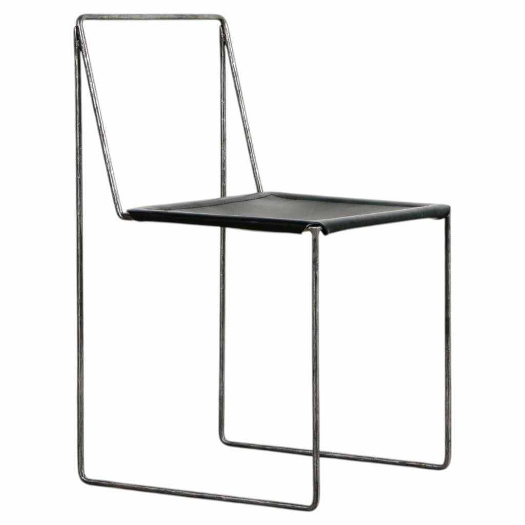 Minimalist Unique Design Black Iron Chair Leather Seat by Lucas Tyra Morten 1