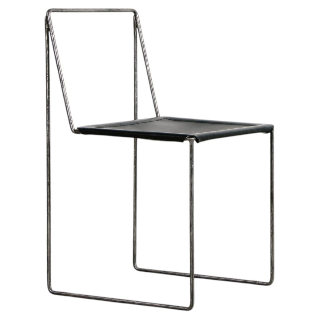 Minimalist Unique Design Black Iron Chair Leather Seat by Lucas Tyra Morten 1