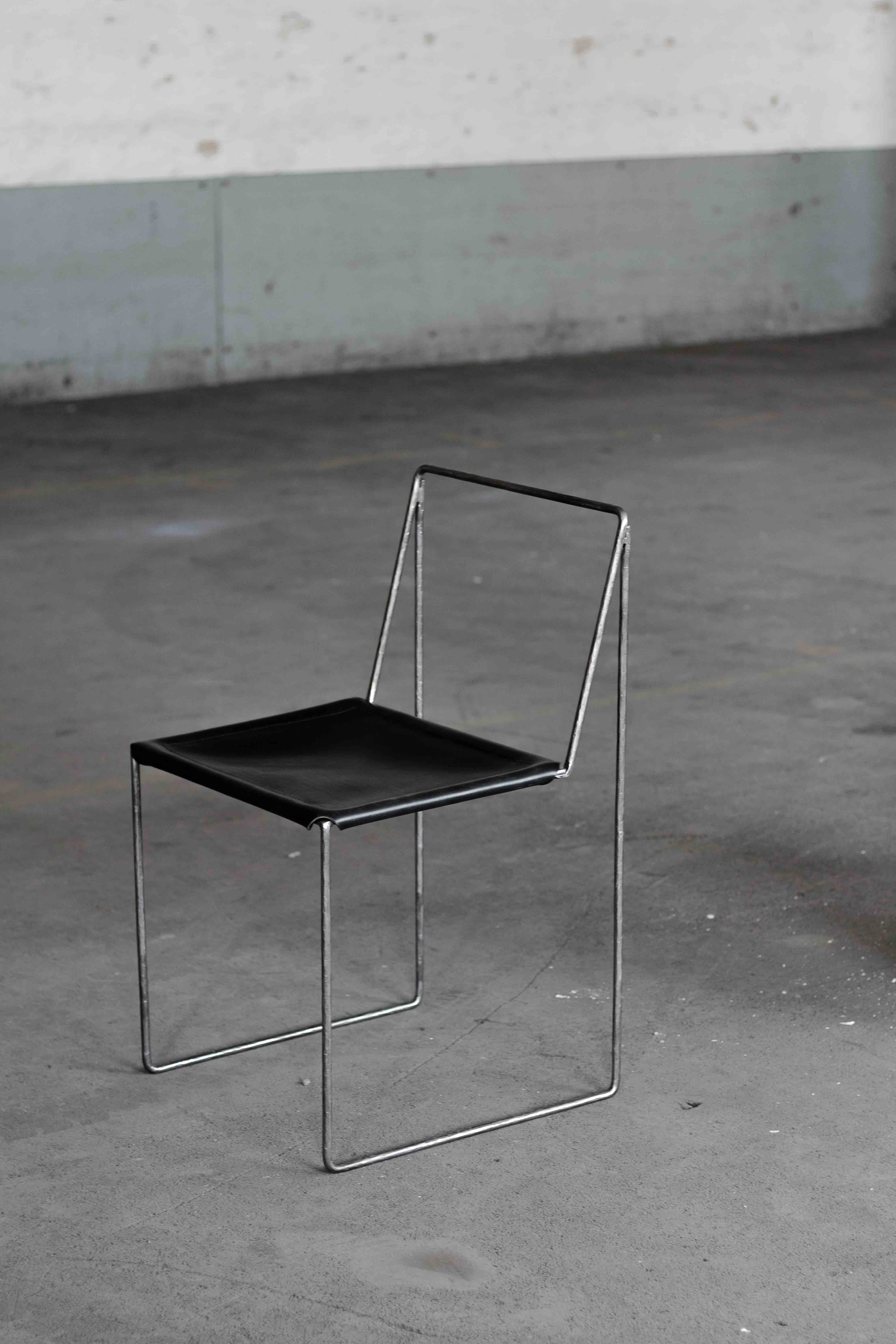 Minimalist Unique Design Black Iron Chair Leather Seat by Lucas Tyra Morten 2