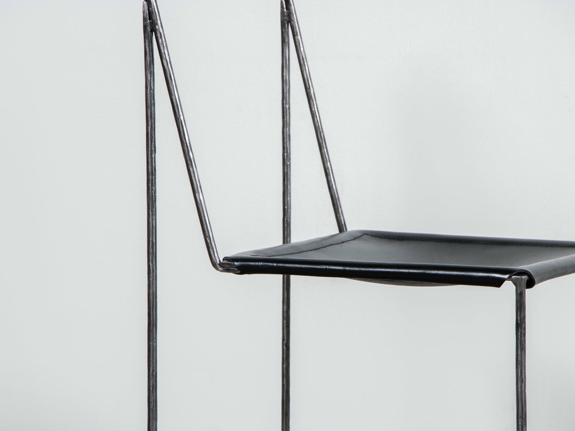 Minimalist Unique Design Black Iron Chair Leather Seat by Lucas Tyra Morten 4
