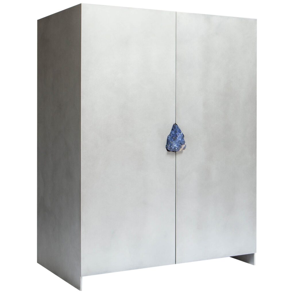 Oxidized Waxed aluminium Cabinet with Lapis Lazuli Stone 1
