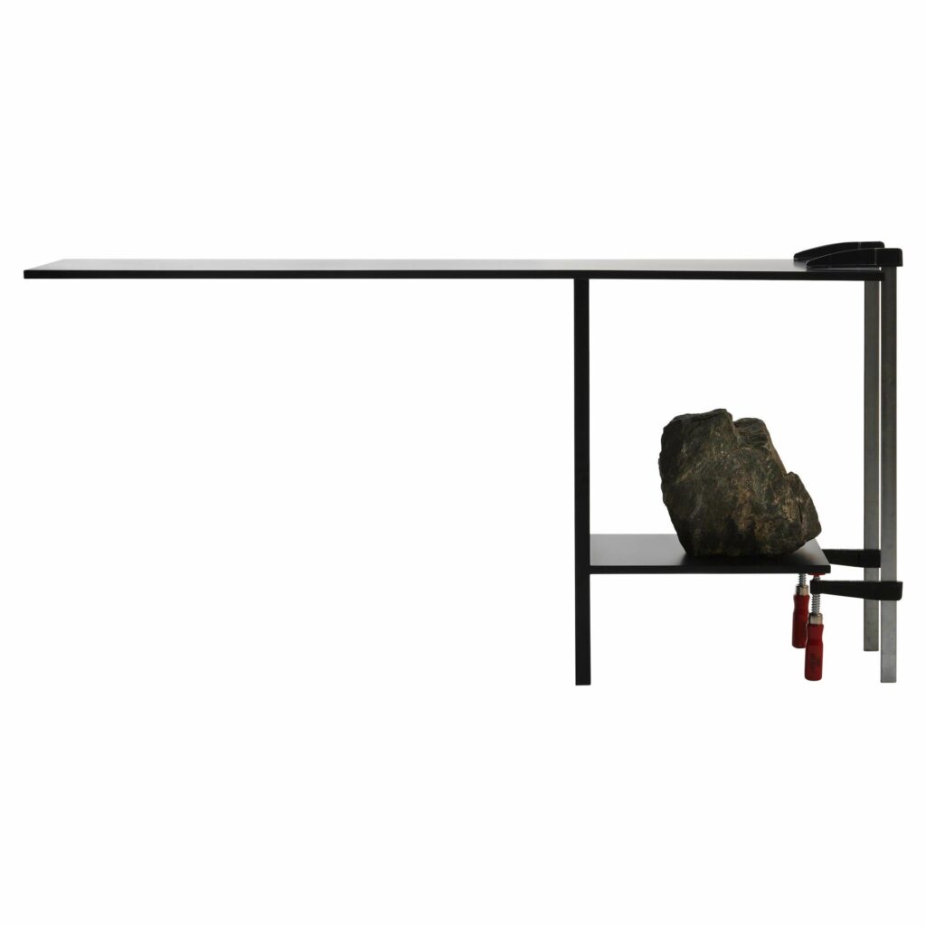 Powder Coated Steel Balance Table by Lee Sisan with Natural Stone Red Tassels 1