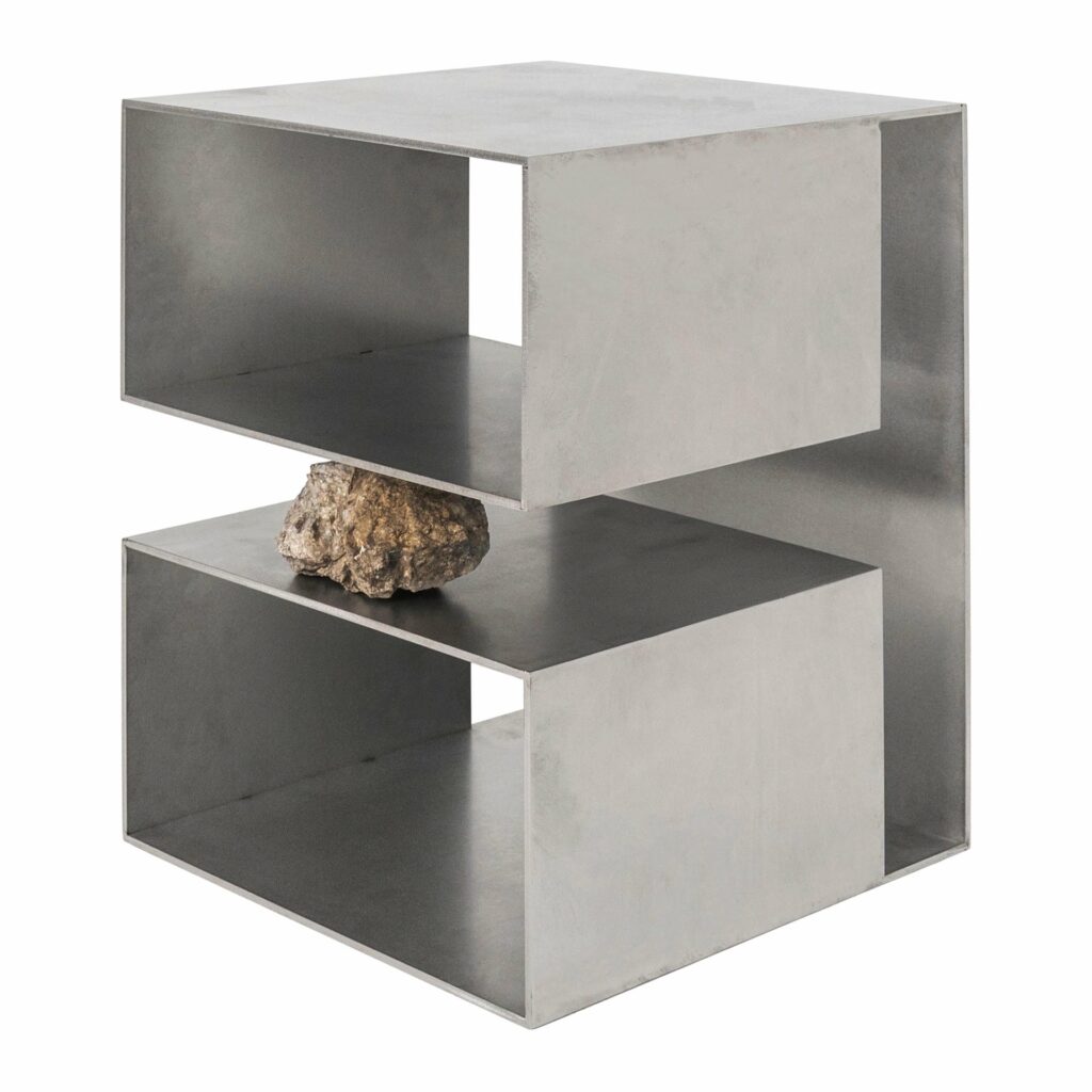 Two Open Ended Rectangular Boxes Stainless Steel Stool with Stone by Lee Sisan 1