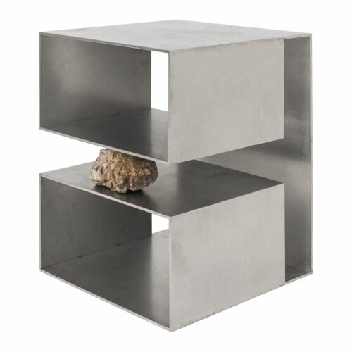Two Open Ended Rectangular Boxes Stainless Steel Stool with Stone by Lee Sisan 1