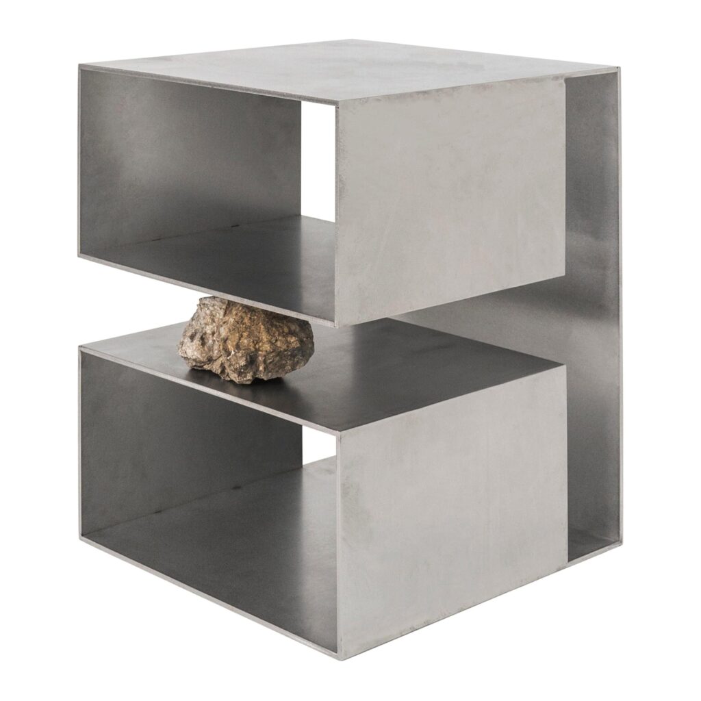 Two Open Ended Rectangular Boxes Stainless Steel Stool with Stone by Lee Sisan 1