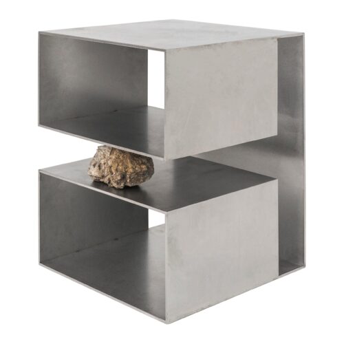 Two Open Ended Rectangular Boxes Stainless Steel Stool with Stone by Lee Sisan 1