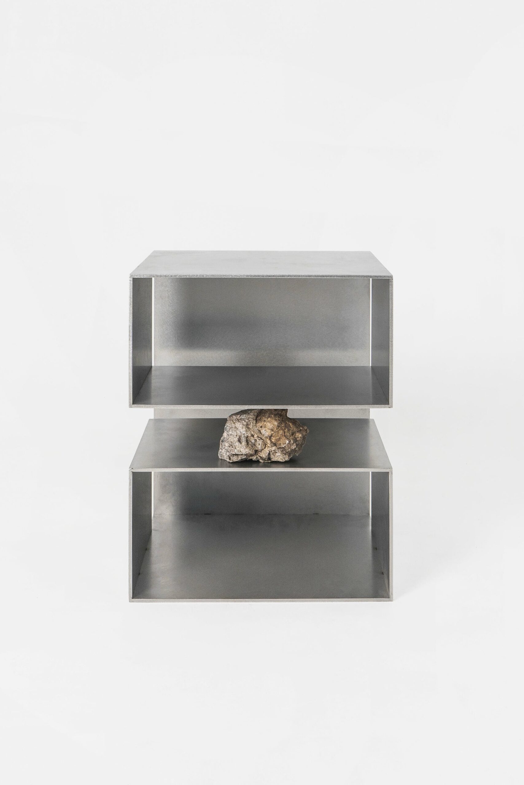 Two Open Ended Rectangular Boxes Stainless Steel Stool with Stone by Lee Sisan 2