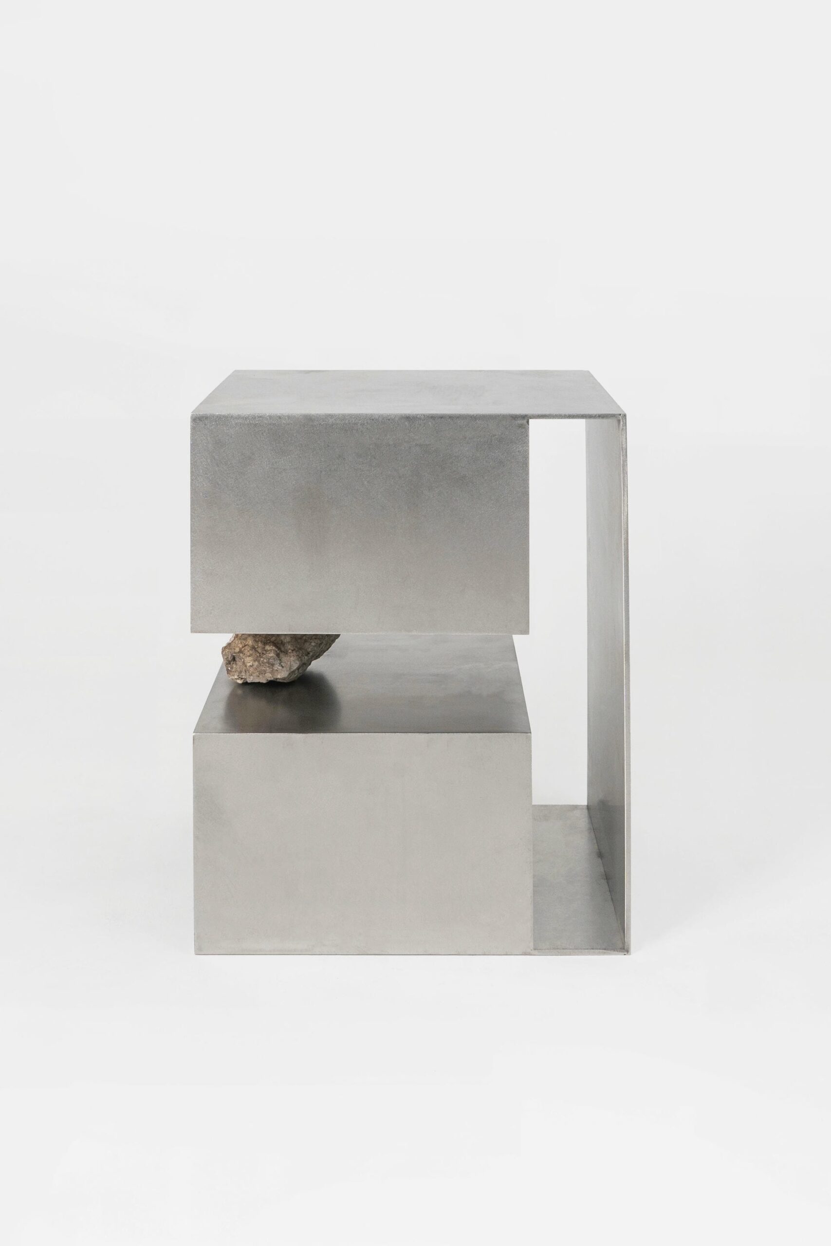 Two Open Ended Rectangular Boxes Stainless Steel Stool with Stone by Lee Sisan 3