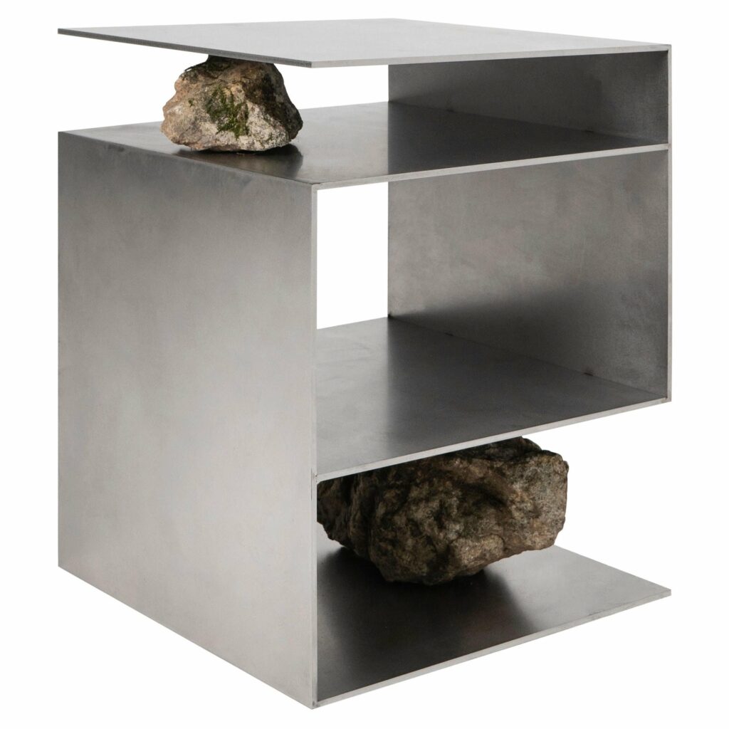 Unique Z Letter Shape Stainless Steel Stool with Natural Stones by Lee Sisan 1