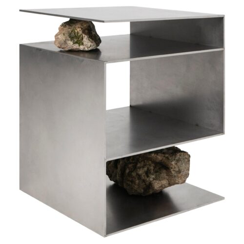 Unique Z Letter Shape Stainless Steel Stool with Natural Stones by Lee Sisan 1