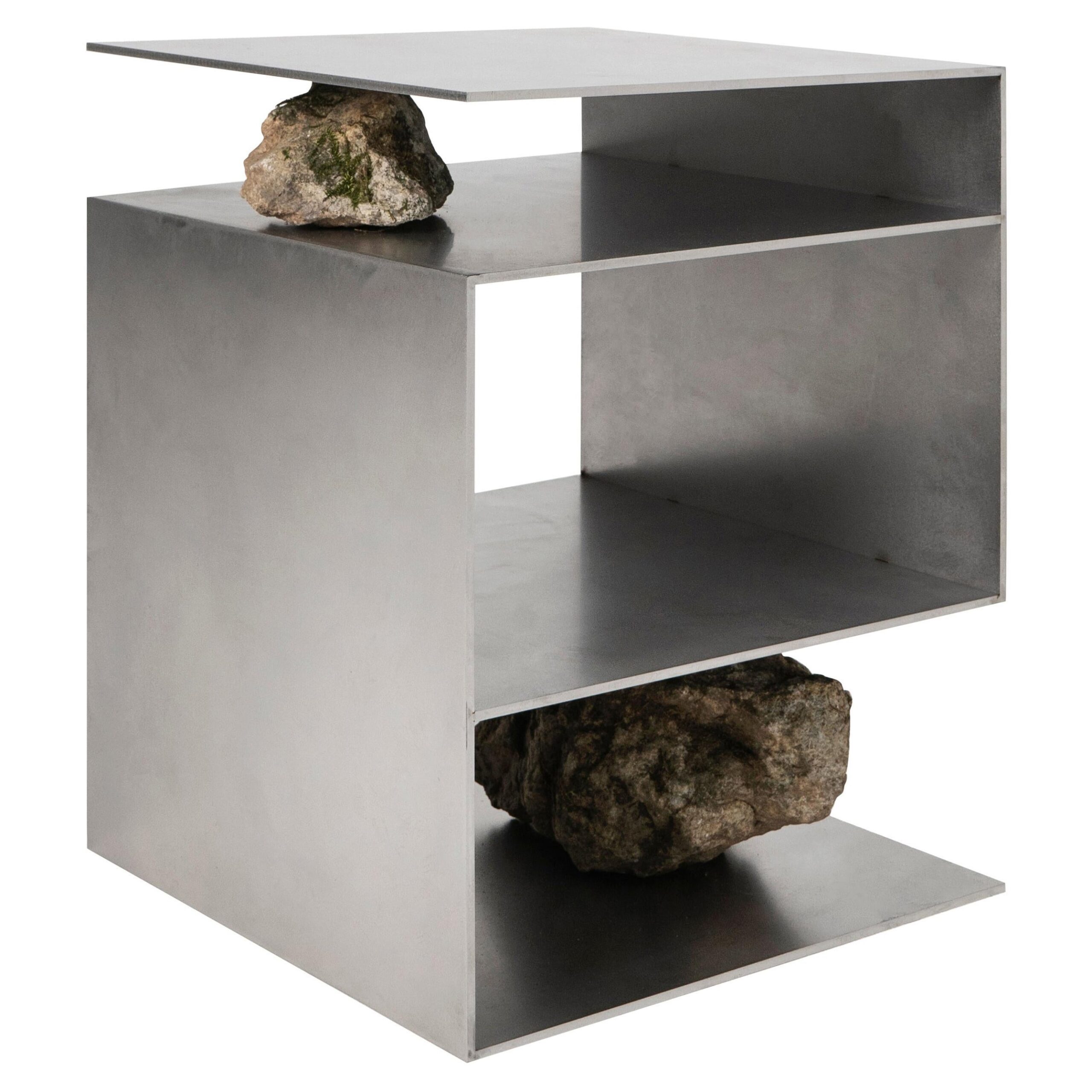 Unique Z Letter Shape Stainless Steel Stool with Natural Stones by Lee Sisan 1