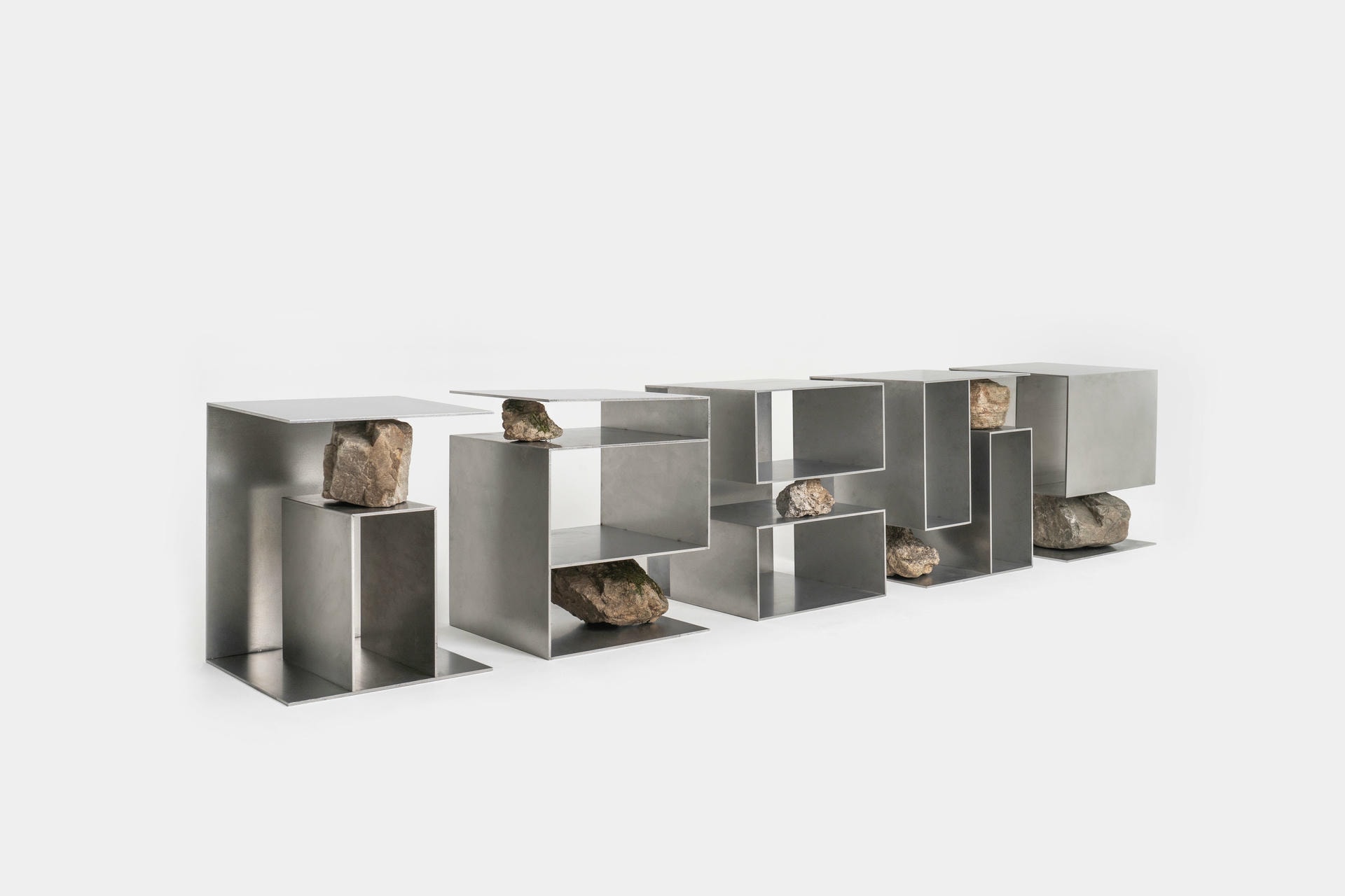 Unique Z Letter Shape Stainless Steel Stool with Natural Stones by Lee Sisan 5