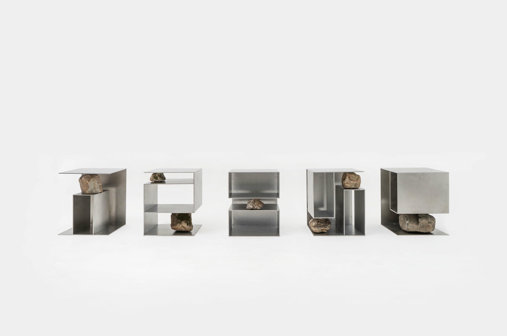 Unique Z Letter Shape Stainless Steel Stool with Natural Stones by Lee Sisan 6