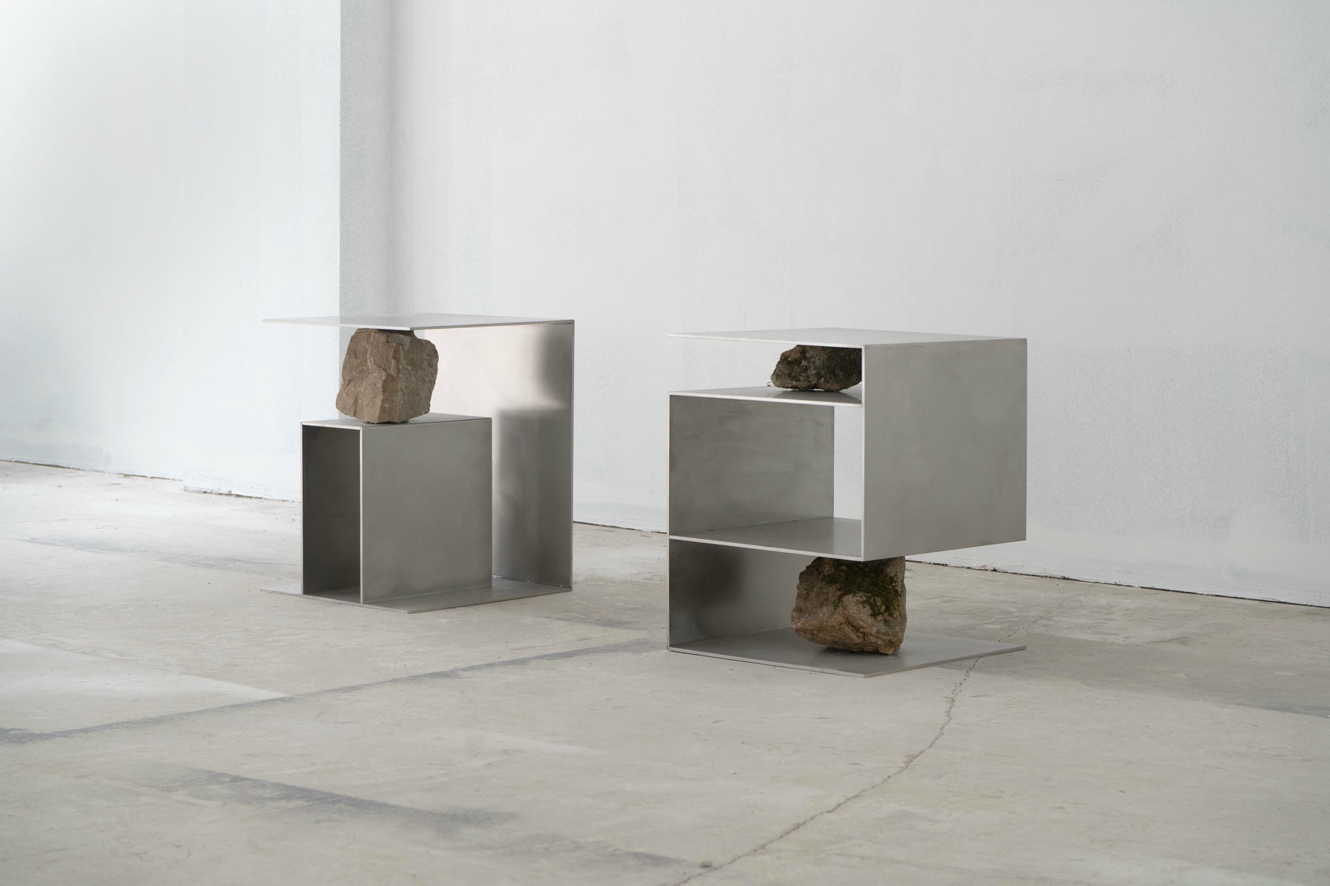 Unique Z Letter Shape Stainless Steel Stool with Natural Stones by Lee Sisan 9