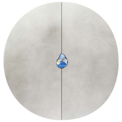 Off-Round Hand-sculpted Cabinet with Original Lapis Lazuli, Pierre De Valck