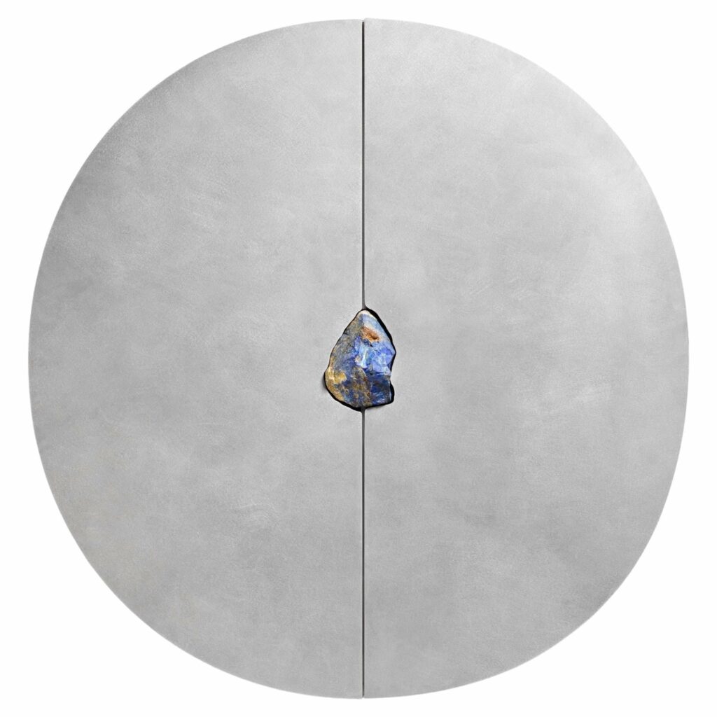Unique Hand Sculpted Round Cabinet with Colorful Natural Stone Pierre De Valck 1