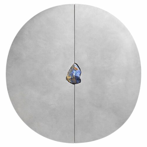Unique Hand Sculpted Round Cabinet with Colorful Natural Stone Pierre De Valck 1