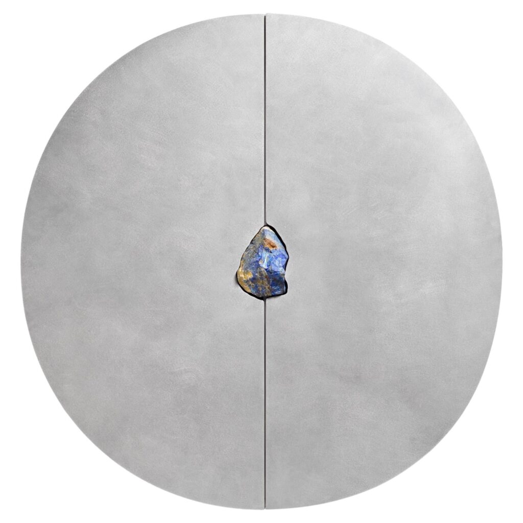 Unique Hand Sculpted Round Cabinet with Colorful Natural Stone Pierre De Valck 1