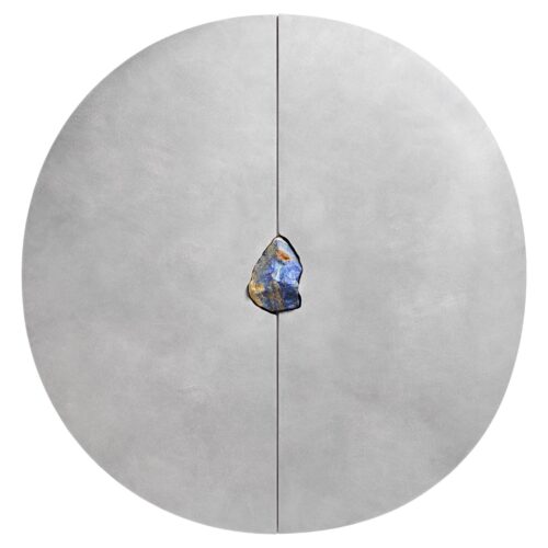 Unique Hand Sculpted Round Cabinet with Colorful Natural Stone Pierre De Valck 1