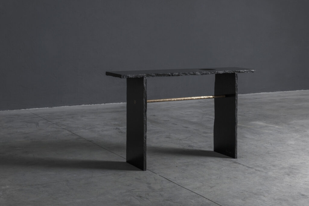 Brass and Slate Sculpted Console by Frederic Saulou 1