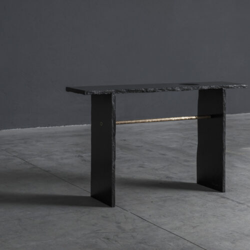 Brass and Slate Sculpted Console by Frederic Saulou 1