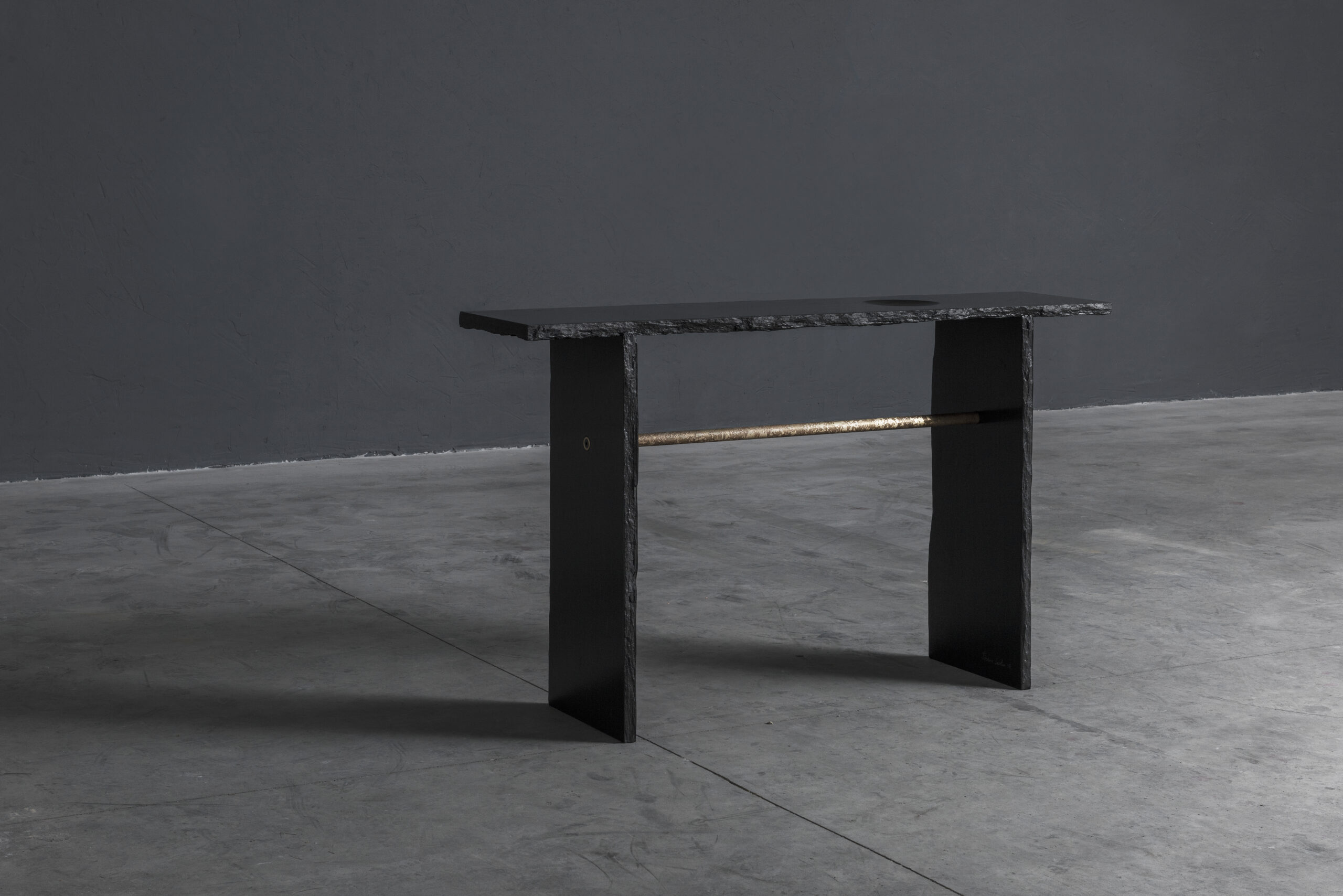 Brass and Slate Sculpted Console by Frederic Saulou 1