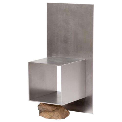 Contemporary Block Form Stainless Steel Chair with Natural Stone by Lee Sisan 1
