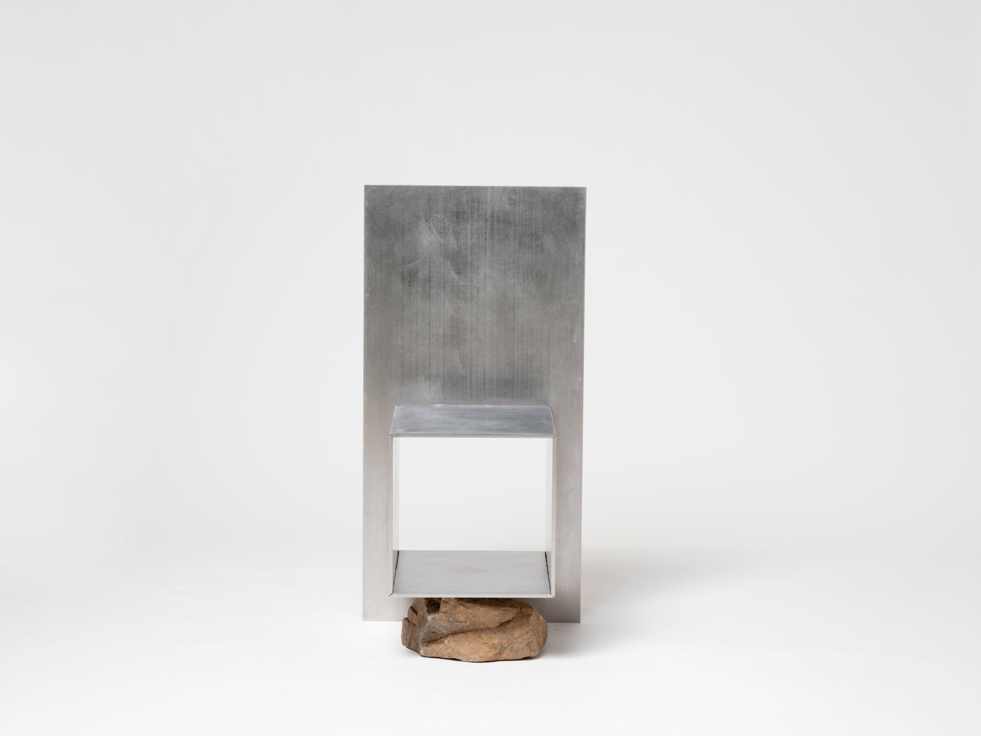 Contemporary Block Form Stainless Steel Chair with Natural Stone by Lee Sisan 2