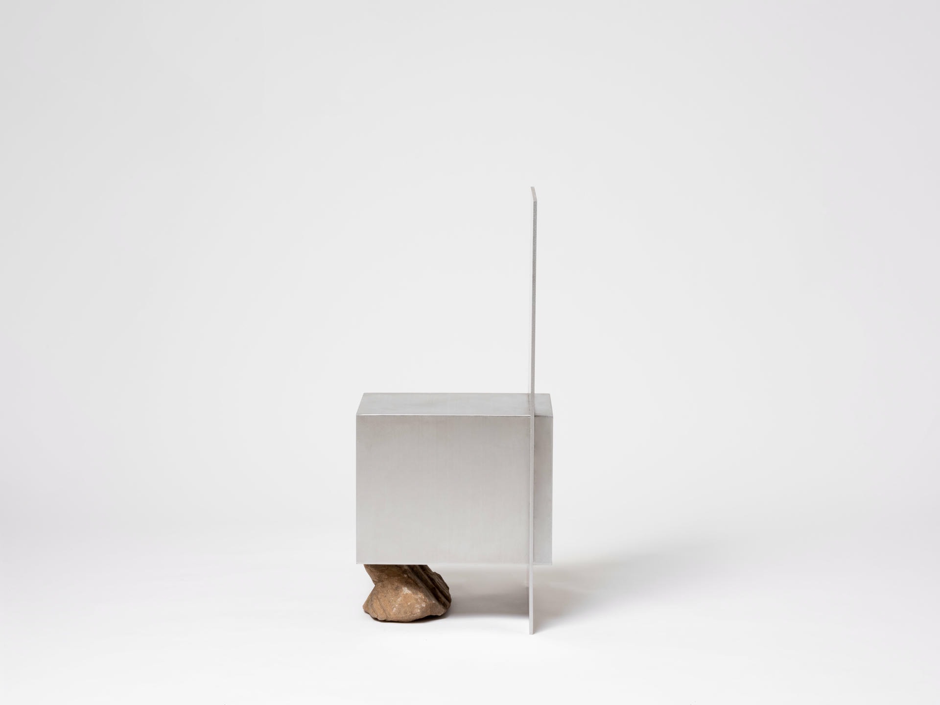 Contemporary Block Form Stainless Steel Chair with Natural Stone by Lee Sisan 3