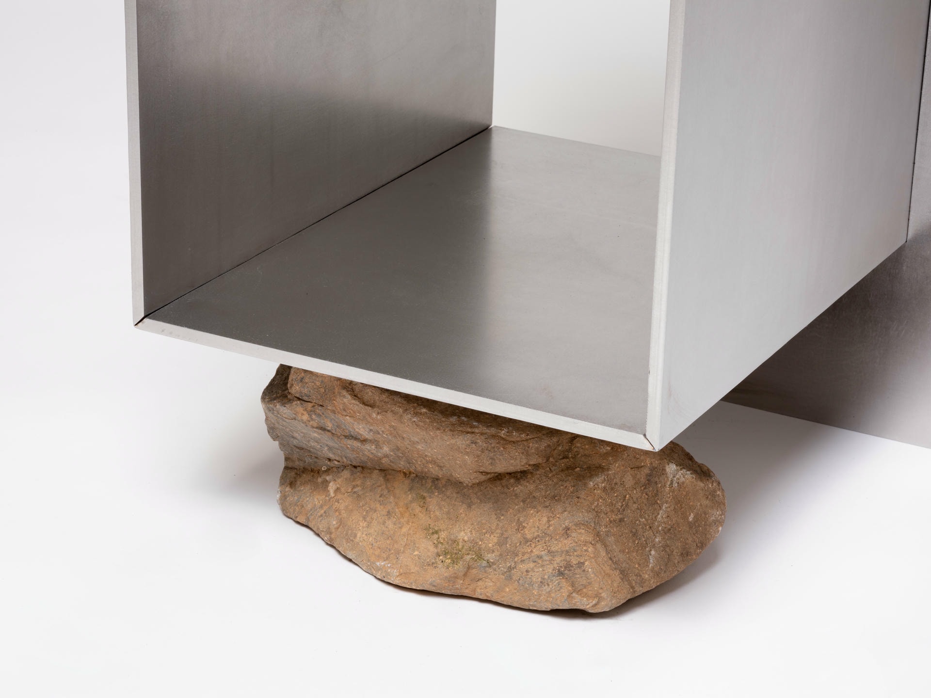 Contemporary Block Form Stainless Steel Chair with Natural Stone by Lee Sisan 4