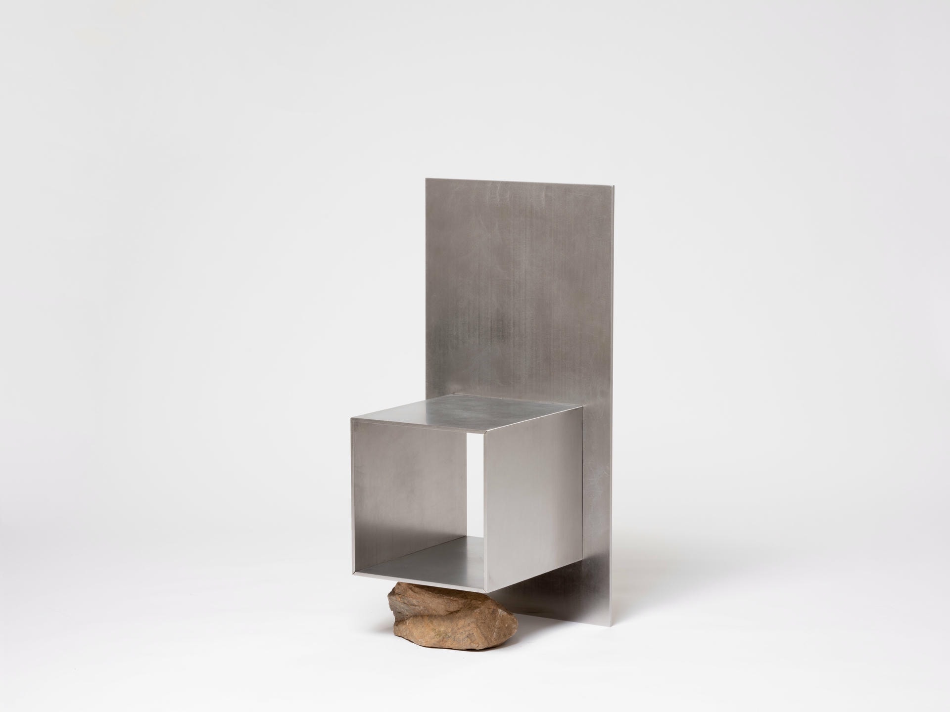 Contemporary Block Form Stainless Steel Chair with Natural Stone by Lee Sisan 5