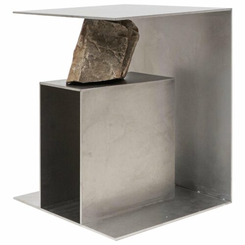 Contemporary Block Form Stainless Steel Stool with Natural Stone by Lee Sisan 1