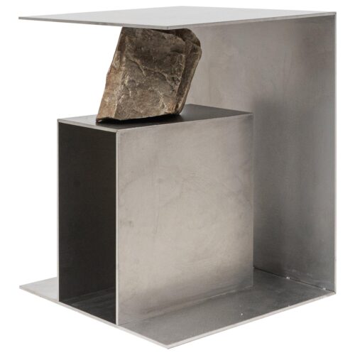 Contemporary Block Form Stainless Steel Stool with Natural Stone by Lee Sisan 1