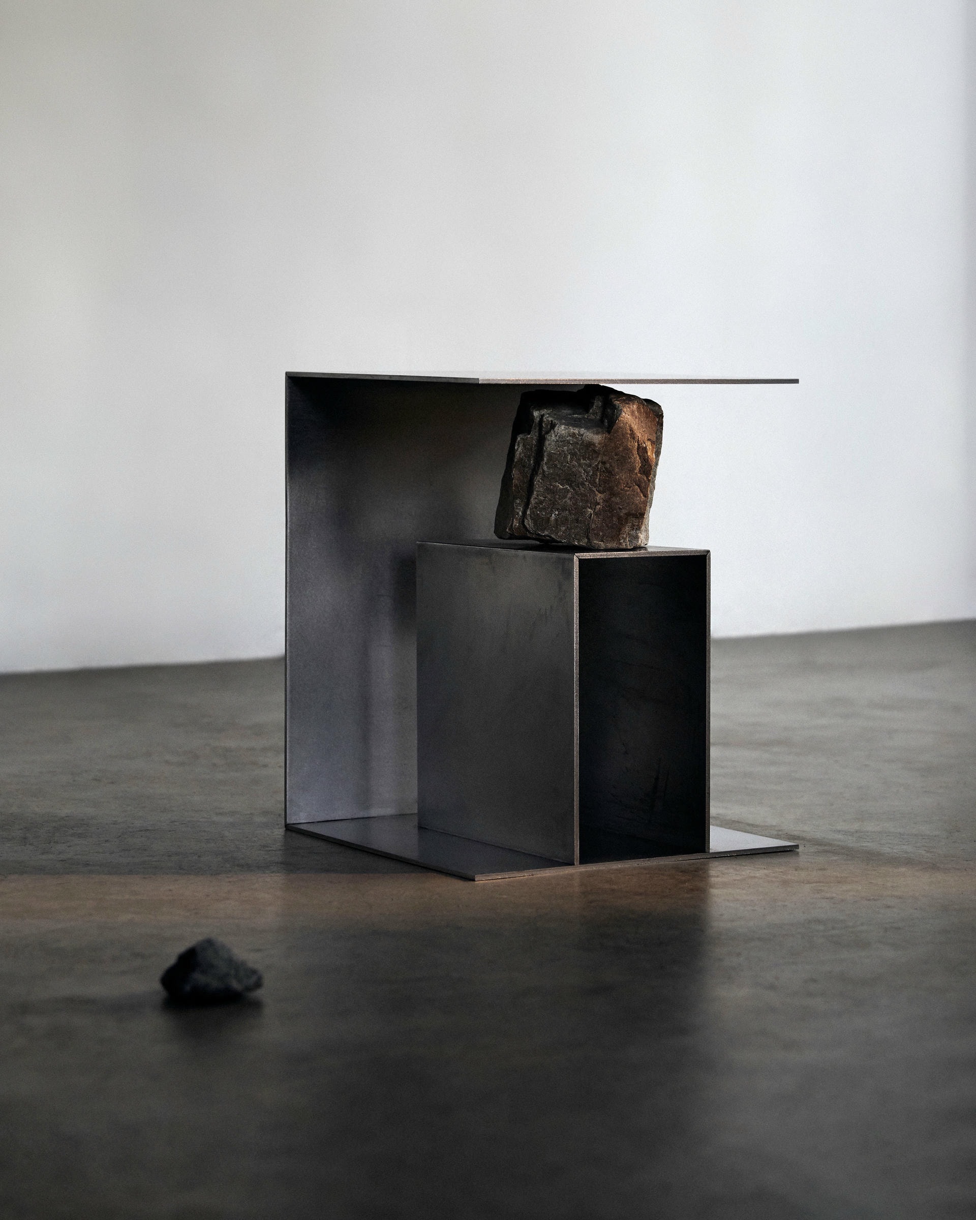 Contemporary Block Form Stainless Steel Stool with Natural Stone by Lee Sisan 10