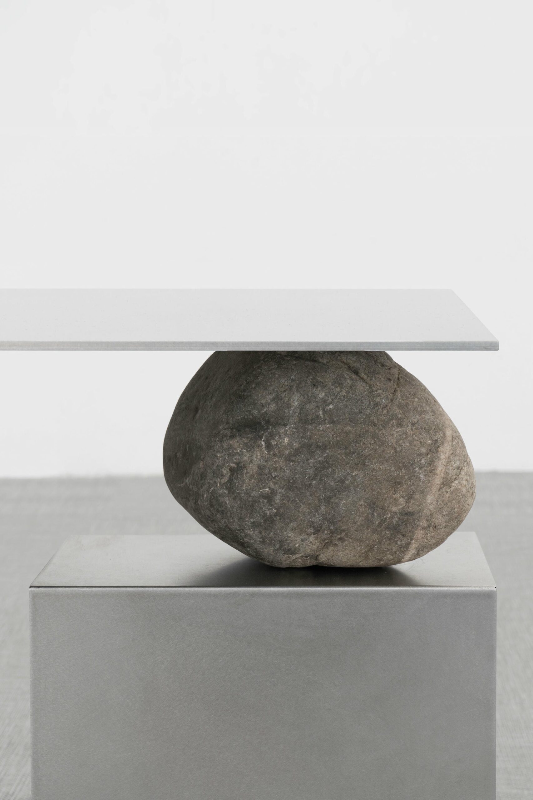 Contemporary Block Form Stainless Steel Stool with Natural Stone by Lee Sisan 6