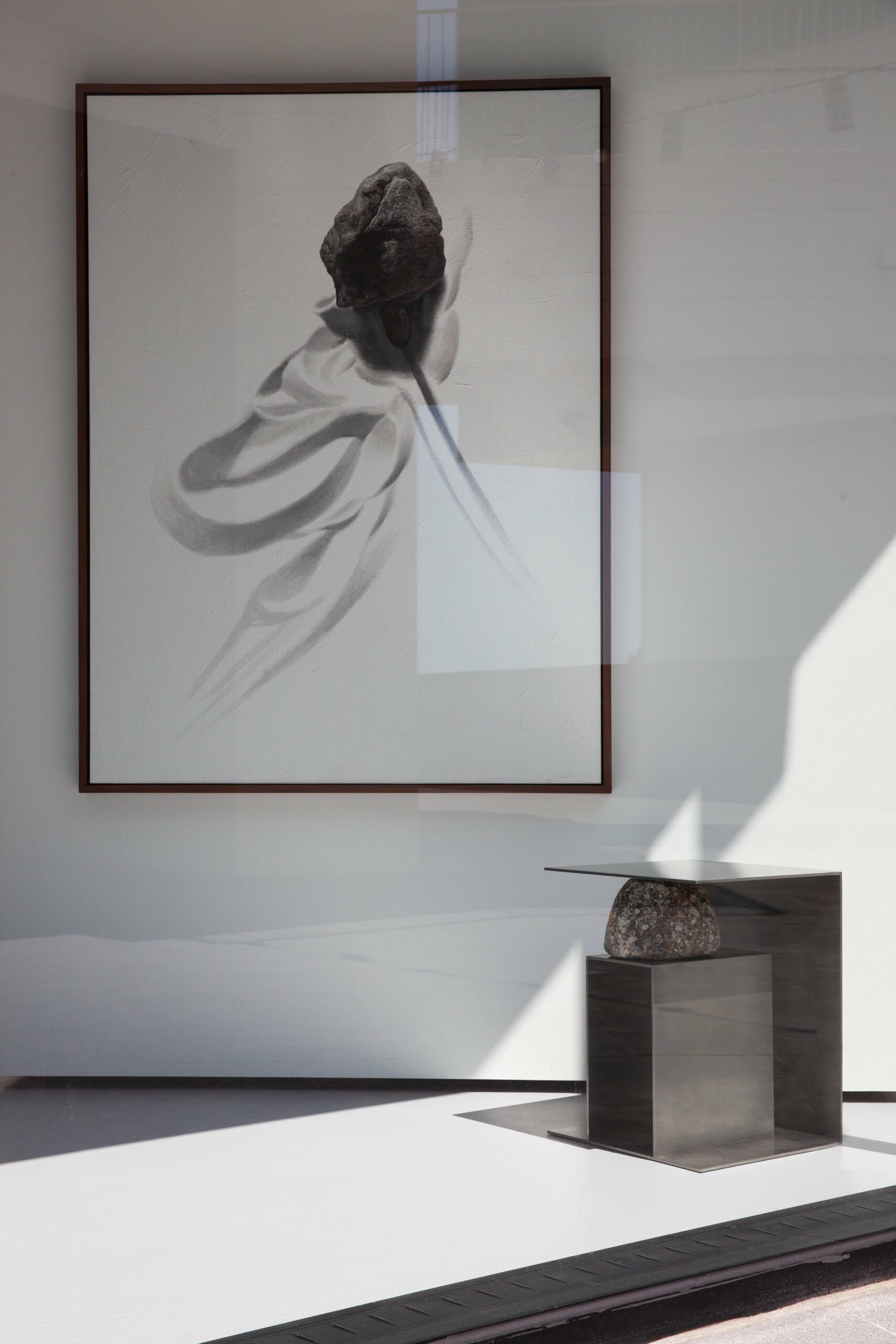 Contemporary Block Form Stainless Steel Stool with Natural Stone by Lee Sisan 7
