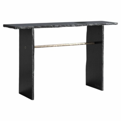 Unique Gold Brass and Rough Black Slate Sculpted Console by Frederic Saulou