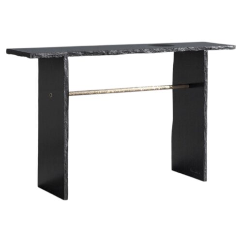 Unique Gold Brass and Rough Black Slate Sculpted Console by Frederic Saulou